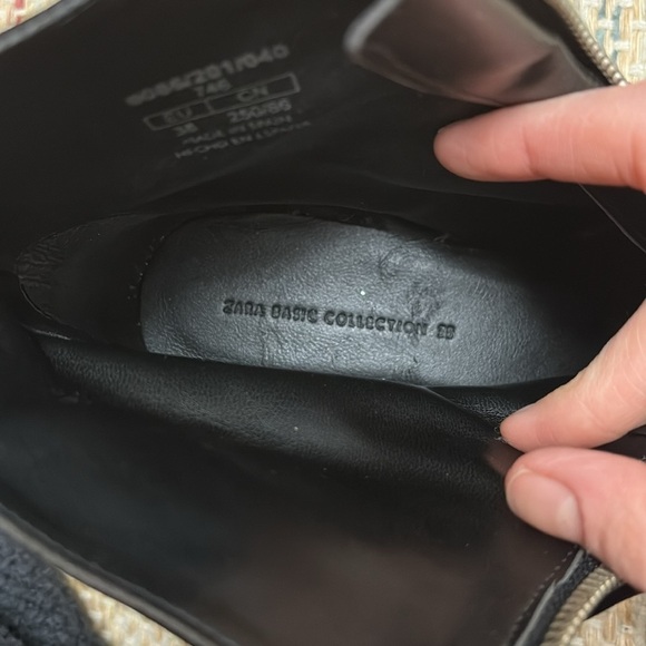 ZARA patent leather kitten heel pointed toe booties with front zipper & ruffles! - Picture 7 of 9